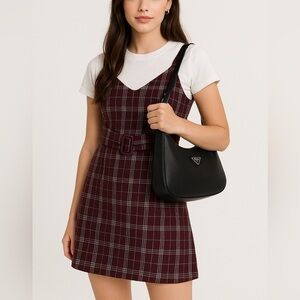 Kendall & Kylie Elegant Plaid Burgundy Dress size medium